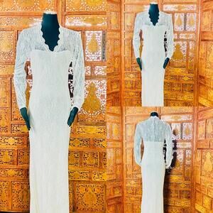 Beach Wedding Gown V-Neck with Illusion Sleeves